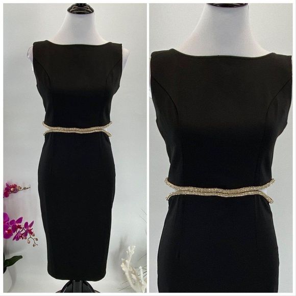 Few Moda Dresses & Skirts - $159 Few Moda Bodycon Black Peek a Boo Rhinestones Detail Dress NWT large